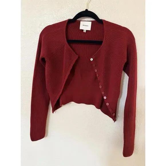 New Reformation Meadow Wool Crop Cardigan In Chianti Size XS $178 - Picture 6 of 12